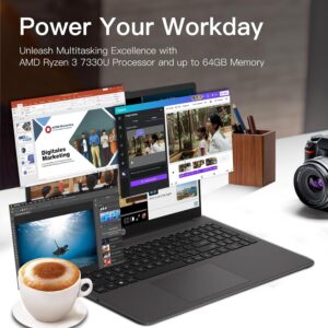 HP 255-G10 Business Laptop Computer – w/Microsoft Office Lifetime & Free CD/DVD Drive – 15.6″ Full HD – Ryzen 3 7330U (Beat Intel i5-1135G7) – Wi-Fi 6 -Win 11 Pro w/Laptop Bundle (32GB RAM | 1TB SSD)