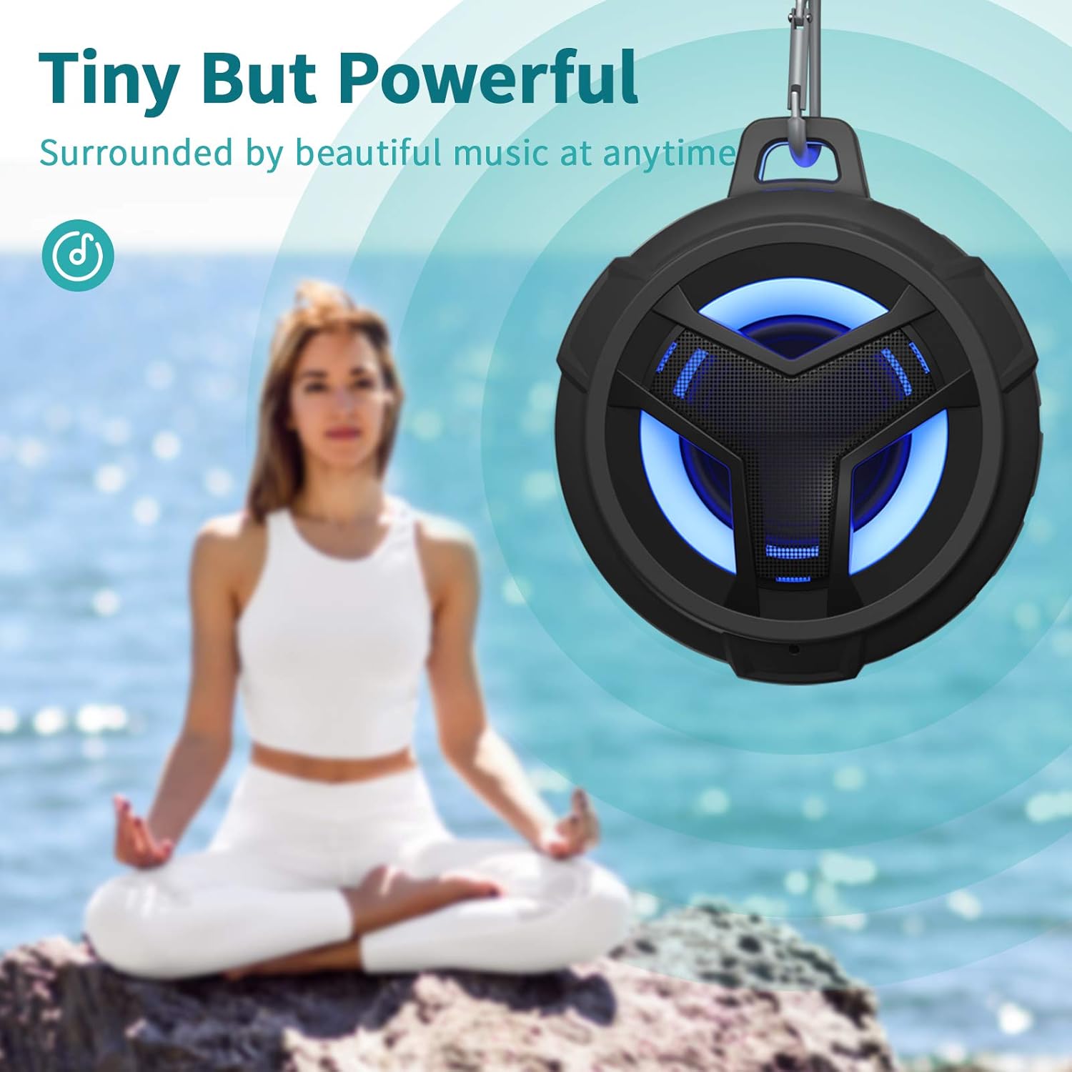 EBODA Bluetooth Shower Speaker, Portable Bluetooth Speakers, IP67 Waterproof Wireless Speaker with LED Light, Floating, 2000mAh, True Wireless Stereo for Kayak, Beach, Gifts for unisex -Black - Image 3
