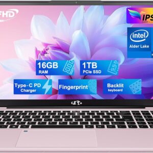 NIMO 15.6 FHD Student Laptop, 16GB RAM, 1TB SSD, Intel Pentium Quad-Core N100(Beat to i3-1115G4, Up to 3.4GHz), 2 Years Warranty, Backlit Keyboard, Fingerprint, Win 11, Rose Gold