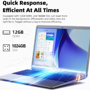Laptops, 15.6″ Laptops Computer, High Performance Quad-Core Celeron N5095 Processors, 12GB DDR4 1024GB SSD Computers Laptop, FHD 1920X1080 Screen, 2.4G/5G WiFi, Bluetooth 4.2, Type-C(Gray)