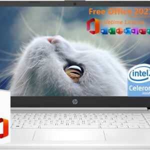 HP 14″ Laptop Student Business, with Office Lifetime License & Windows 11 S, Intel Dual-Core N4120, 16 GB RAM, 320 GB Storage(64GB eMMC+256GB Micro SD), Ultra Light, Webcam, WiFi, HDMI, White
