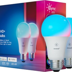 Cync GE A19 Smart LED Light Bulbs, Room Décor Aesthetic Color Changing WiFi Lights, LED Indoor Light Bulb, Works with Amazon Alexa and Google (2 Pack)