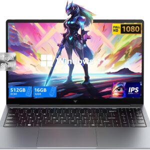 Gaming Laptop, 2025 Laptop with Intel Quad-Core Processor(Up to 3.6GHz), 16GB DDR4 512GB SSD Laptop Computer, Windows 11 Laptop, 15.6″ IPS 1080P, Metal Shell, USB3.2, Long Battery Life