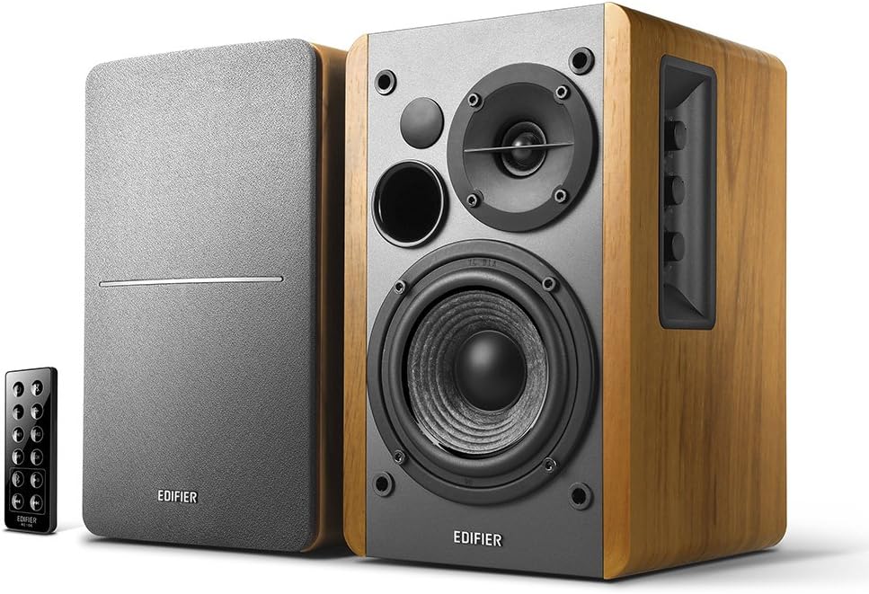 Edifier R1280DB Powered Bluetooth Bookshelf Speakers - Optical Input - Wireless Studio Monitors - 4 Inch Near Field Speaker - 42w RMS - Wood Grain - Image 4