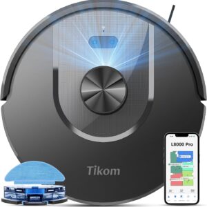Tikom Robot Vacuum and Mop Combo, 5000Pa Suction, Smart Mapping, 45dB Robotic Vacuum Cleaner for Carpets, Pet Hair, Hardfloors (L8000 Pro)