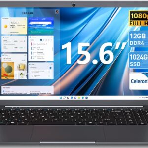 Laptops, 15.6″ Laptops Computer, High Performance Quad-Core Celeron N5095 Processors, 12GB DDR4 1024GB SSD Computers Laptop, FHD 1920X1080 Screen, 2.4G/5G WiFi, Bluetooth 4.2, Type-C(Gray)