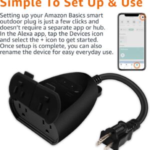 Amazon Basics Outdoor Smart Plug with 2 Individually Controlled Outlets, Works with Alexa Only, 2.4 GHz Wi-Fi, No Hub Required, Black