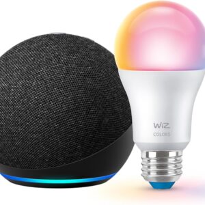Echo Dot with WiZ 60W A19 LED Smart Color Bulb – Connects to Your Wi-Fi – E26 Base – Control with Voice or App – Matter Compatible