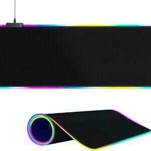 Large RGB Gaming Mouse Pad -15 Light Modes Touch Control Extended Soft Computer Keyboard Mat Non-Slip Rubber Base for Gamer Esports Pros 31.5X11.8 in