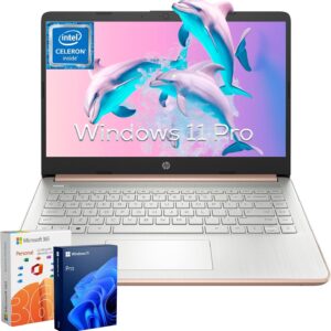 HP Ultra-Thin Everyday Laptop Notebook – Windows 11 Pro & 1-Year Microsoft 365, 16G RAM, 384G Storage(128G eMMC+256G SD Card), Intel Quad-Core CPU, 14″ Anti-Glare HD Display, Webcam, Long Battery Life