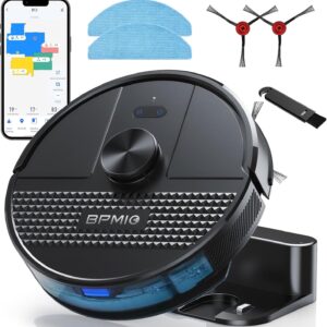 BPMIO Robot Vacuum and Mop Combo 4500Pa Max Suction with LiDAR Navigation Smart Mapping, 145 Min Runtime Customized Cleaning Schedule, Works with Alexa/WiFi/App, Great for Pet Hair, Carpet, Hard Floor