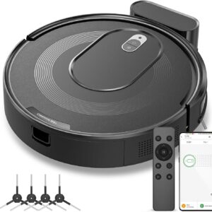 W6+ Robot Vacuum Cleaner,2800Pa Suction,720ml Large Capacity,120 Mins Runtime,Self-Charging Slim Robotic Vacuums,APP/Voice/Remote Control,No Entanglement Suction Port Ideal for Pet (Black)