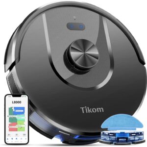 Tikom Robot Vacuum and Mop, L8000 Laser LiDAR Navigation Robotic Vacuum, 3000Pa Suction, 150Mins Max, 45dB, 14 No-Go Zones, 20 Virtual Walls, Self-Charging, Good for Pet Hair, Carpet, Hard Floor