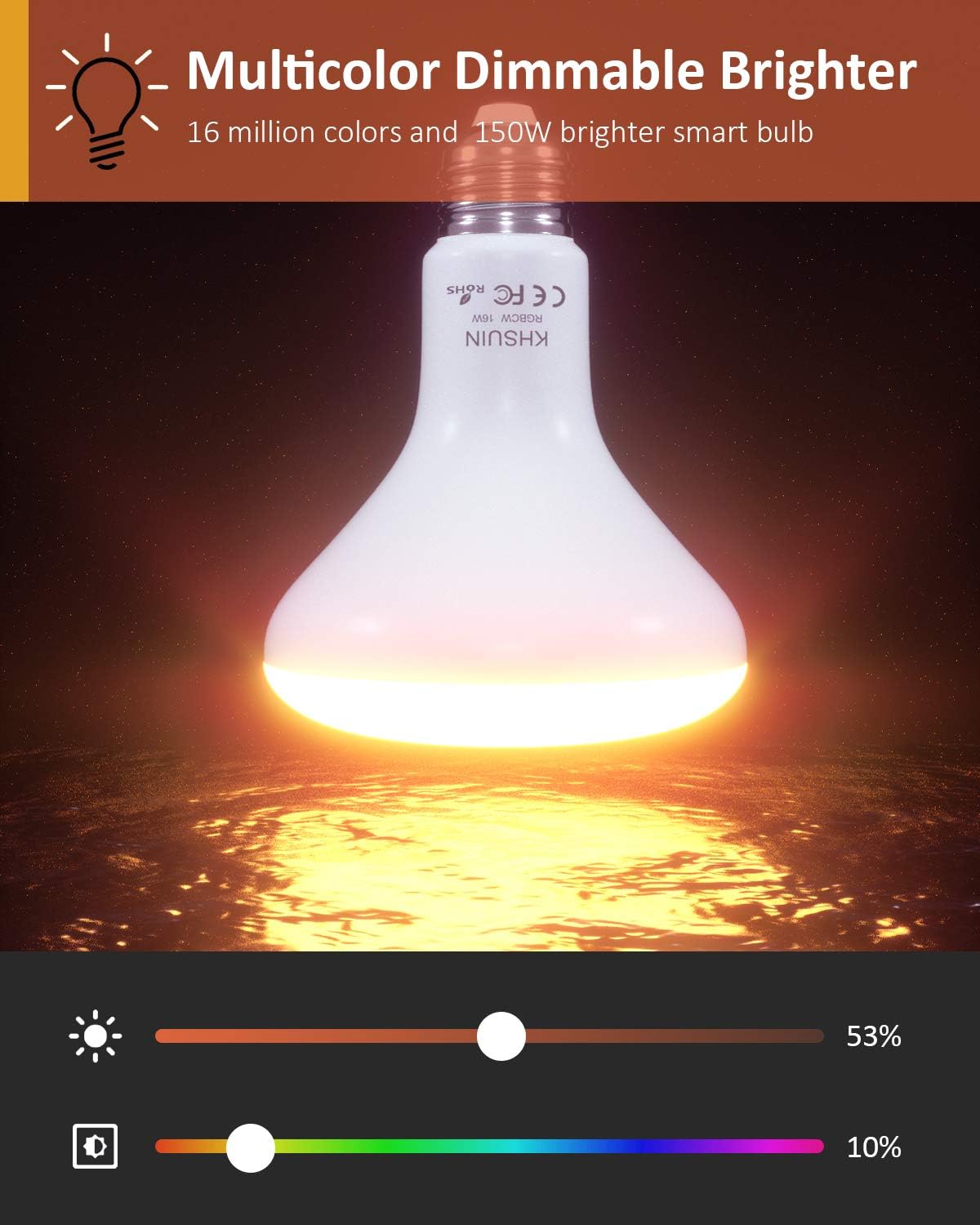 WiFi Smart Light Bulbs 150W Equivalent, 16W Dimmable 1600LM BR30 Flood Smart Bulb Works with Alexa Google Home No Hub, E26 Color Changing LED Alexa Light Bulb, 2700K-6500K RGBCW CRI>90, 4 Pack - Image 2