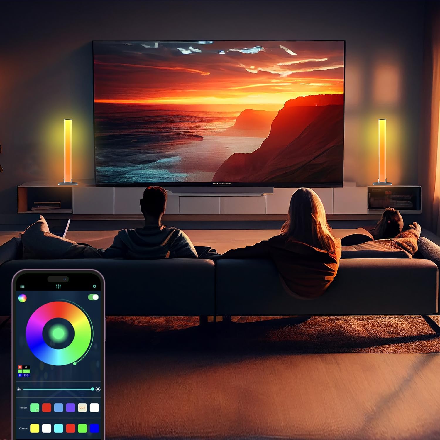 RGB Light Bar,Smart LED Light Bar for Room,16 Million Colors,Three Control Modes,Dynamic Music Sync Mode,213 Preset Modes,USB Interface(Without Adapter) - Image 3