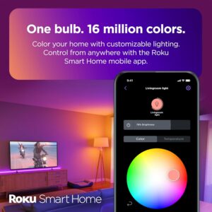 Roku Smart Light Bulbs (Color, 1-Pack) – Dimmable A19 Color Lightbulbs with Adjustable Brightness & Temperature – WiFi Smart Bulbs Works Voice, Alexa & Google Assistant – Smart Home Products