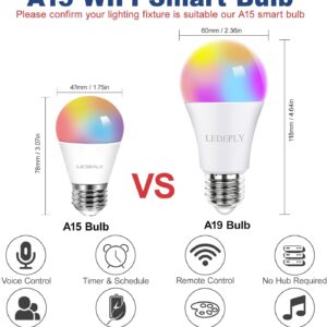 5W=40W, A15 Smart Bulb, Compatible with Alexa, Google Home, E26, Color Changing, Dimmable LED WiFi Light Bulbs, No Hub Required, 1 Pack