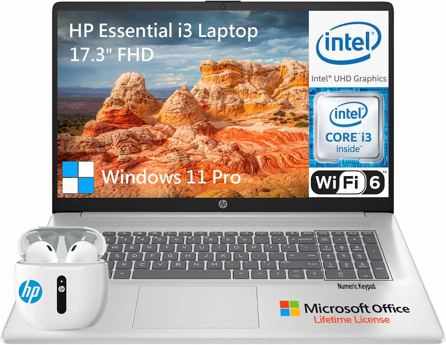 HP 2024 17 Inch Laptop Computer, 17.3 IPS FHD Business Laptop PC, Intel 8-Core i3, 32GB RAM, 1TB SSD, Windows 11 Pro Laptop, Lifetime Microsoft Office, Full-Size Keyboard, Camera, USB-C, HDMI
