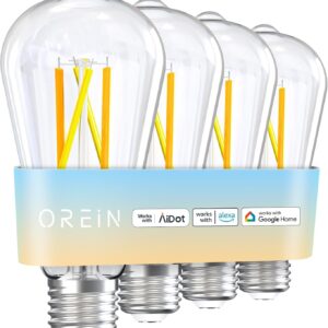 OREiN Smart Edison Light Bulbs, 2.4 Ghz Wi-Fi ST19(58) Vintage Light Bulbs E26, 800LM Dimmable via app, 2700-6500K Tunable, Smart LED Filament Bulb Works with Alexa/Google Home, 60W Equivalent 4Pack