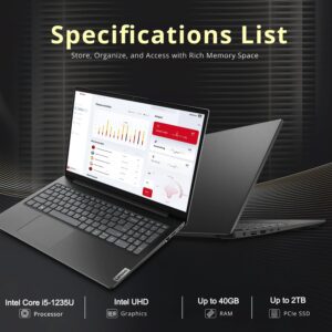 Lenovo V-Series V15 Business Traditional Laptop, 15.6″ FHD Display, Intel Core i5-1235U, 16GB RAM, 512GB SSD, Webcam, Numeric Keypad, HDMI, RJ45, Wi-Fi, Windows 11 Pro, Black