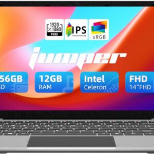 jumper Laptop, 12GB DDR4 256GB SSD, Windows 11 Laptops with 4-core Celeron Processor, Lightweight Computer with FHD 1080p Display, 2 Speakers, Dual-Band WiFi(2.4G/5G), USB3.0.