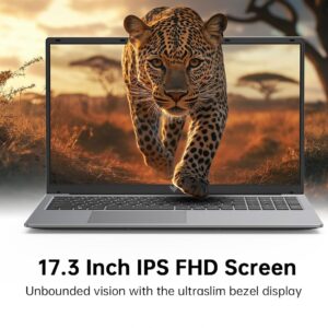 2024 Laptop,17.3-Inch FHD Display Gaming Laptop with Quad Core-12th Alder Lake N97(Up to 3.6GHz), 16GB RAM 512GB ROM Traditional Laptop Computer, 6000Mah Battery,Silver