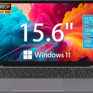Laptop Computer 15.6” HD Display, Intel UHD Graphics, Intel Celeron N5095 4-Core Processor, 12GB RAM, 512GB SSD up to Expandable 1TB, WiFi, 180°Open Angle, Windows 11 Laptop, Gray