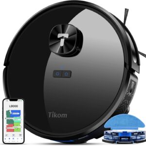 Tikom Robot Vacuum and Mop Combo with LiDAR Navigation, L9000 Robotic Vacuum Cleaner with 4000Pa Suction,150Min Max, 14 No-Go Zones, Smart Mapping, Good for Pet Hair, Carpet, Hard Floor(Dark Black)