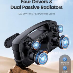 IPX7 Waterproof Bluetooth Speaker, 40W(60 Peak) Portable Wireless Speakers with Subwoofer, 32H Playtime, Stereo Loud Sound, Deep Bass, Bluetooth 5.0 with Handle for Pool, Beach, Outdoor, Gifts