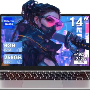 14″ Laptop Win 11 256GB SSD Up to 1TB SSD Expand Celeron N4020 Up to 2.8Ghz Dual-Core Processor 6GB DDR4 1920×1080 FHD Dual WiFi BT4.2 with Webcam Keyboard Protect Flim for Business-Silver