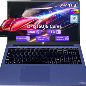 17.3″ FHD-Laptop Business-Laptop, 32GB RAM 1TB SSD Intel 6 Cores i3-1215U(Beat i5-1135G7) Backlit Keyboard WiFi 6 BT5.2 Windows 11 Laptop 54Wh Battery Webcam 65W Type-C Fingerprint Numpad