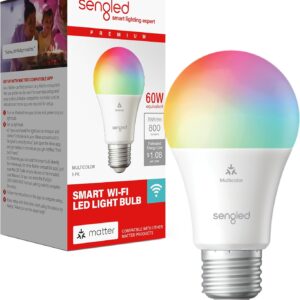 Sengled LED Smart Light Bulb (A19), Matter-Enabled, Multicolor, Works with Alexa, 60W Equivalent, 800LM, Instant Pairing, 2.4 GHz, Wi-Fi, 1-Pack