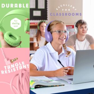 Kids Headphones for School Bulk Set 5-Pack On-Ear, 3.5mm, Wired Headphones for Schools & Libraries – Adjustable, Cushioned Headphones (Mixed Colors)