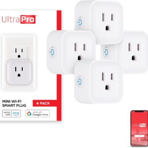 UltraPro Smart Plug WiFi Outlet, Smart Home, Smart Switch, Smart Outlet, Works With Alexa, Echo & Google Home, No Hub Required, App Controlled, ETL Certified, Electrical Outlet Switch, 4 Pack, 51411