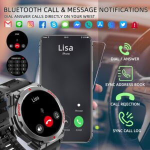 Military Smart Watch, 1.52-Inch Touch Screen Tactical Smartwatch with Text and Call, Heart Rate, Blood Oxygen, and Activity Trackers – Compatible with iPhone and Android, for Men and Women(Black)