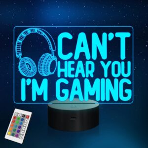 YuanDian Can’t Hear You I’m Gaming Night Light, Headset Graphic Video Games Gamer Gift Funny 3D Illusion Lamp 16 Colors Changing Touch & Remote Control for Men Gamers Teenagers and Kids