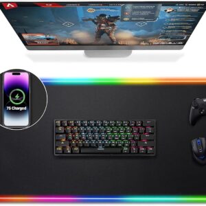 Gimars RGB Gaming Mouse Pad,15W Wireless Charging Mousepad with 10 Light Modes, Large Mousepad with Premium Smooth Surface, Non-Slip Mouse Mat for Gaming, Desk, PC,Office, 31.5×11.8×0.16inch