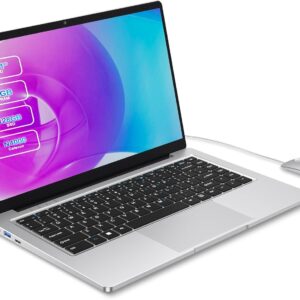 Laptop Computer, 14.1″ Dual-Core Cerelon N4000 6GB RAM 128GB SSD Portable Laptop, 1366×768 IPS Display Fanless Design Laptop, WiFi 2.4/5G, Bluetooth 5.0, USB 3.0, Mini HDMI, Include USB-C Hub