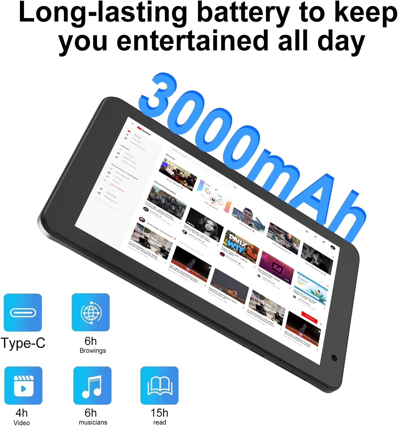 YQSAVIOR Tablets, Android 14 Tablet 7 inch, 4GB RAM 32GB ROM Tablet PC Quad-Core Processor Computer Tablet for Kids, IPS Screen, Dual Camera, WiFi, Bluetooth Tab PC - Image 4