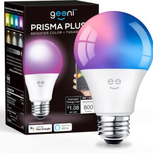 Geeni Prisma Plus 800 WiFi LED Smart Light Bulb, Brighter Color & Tunable White (2700-6500K), 1-Pack, A19 60W, No Hub Required, Light Bulb Works with Amazon Alexa, Google Home