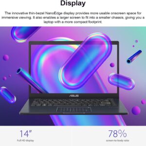 ASUS 14″ Laptop, 14″ FHD Display, Intel Celeron N4500, 4GB Memory, 64GB eMMC, Touchpad, Webcam, HDMI, Wi-Fi, Windows 11 Home, Quiet Blue