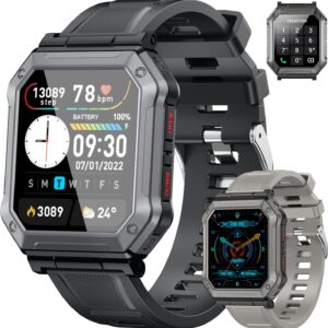 Smart Watch for Men Fitness Tracker: Military Smart Watches for Men Digital Mens Watches Make/Answer Call Running Waterproof Smartwatch Android Phones iPhone Samsung Compatible Heart Rate Monitor