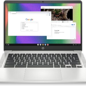 HP Chromebook 14 Laptop, Intel Celeron N4120, 4 GB RAM, 64 GB eMMC, 14″ HD Display, Chrome OS, Thin Design, 4K Graphics, Long Battery Life, Ash Gray Keyboard (14a-na0226nr, 2022, Mineral Silver)
