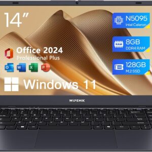 2025 New Laptop Computer, 8GB RAM, 128GB SSD, Quad-Core N5095 Processor Laptop, 14″ HD Display Laptops, Support WiFi 5, Bluetooth 5.0, USB 3.0, Webcam, Pre-Installed Office Pro Plus 2024