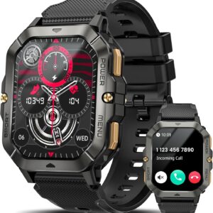 Military Smart Watches for Men (Answer/Make Calls), 2.02” Fitness Smart Watch for Android and iPhone, Waterproof Fitness Tracker with Blood Pressure/Heart Rate/Sleep/100+ Sport Modes, Watches for Men
