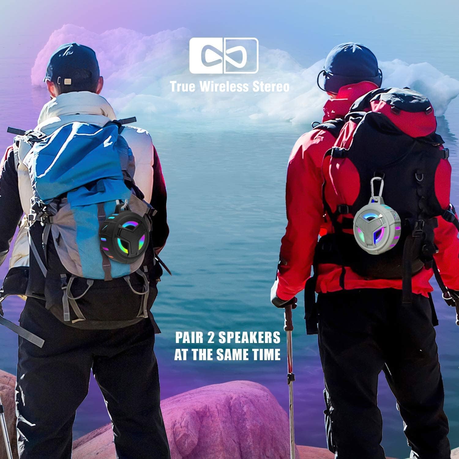 EBODA Bluetooth Shower Speaker, Portable Bluetooth Speakers, IP67 Waterproof Wireless Speaker with LED Light, Floating, 2000mAh, True Wireless Stereo for Kayak, Beach, Gifts for unisex -Black - Image 7