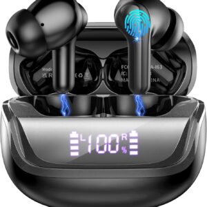 Wireless Earbuds, Bluetooth 5.4 Headphones Deep Bass Stereo, in-Ear Earphones with 4 ENC Noise Canceling Mic, 45H Playtime Dual LED Display Ear Buds, IP7 Waterproof Wireless Headphones for Android iOS