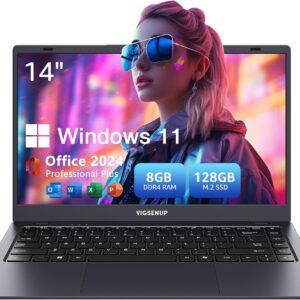 Laptop, Laptop Computer 14 inch HD Display, Quad-Core N5095 Up to 2.9 GHz, 8GB RAM 128GB SSD Laptops, Preinstall Office Pro Plus 2024, 2.4G/5G WiFi, BT 5.0, USB 3.0, Webcam, Long Battery Life