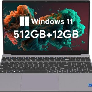 Student Laptop: 15.6″ Full HD, 512GB SSD, 12GB DDR4 RAM, Intel Jasper Lake N5095, Numeric Keypad, Wi-Fi 6, AMD Radeon Graphics, Windows 11, Business and Fun (Grey)
