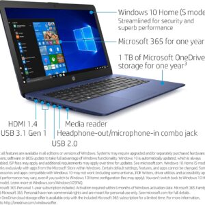 HP Stream 14-inch Laptop, Intel Celeron N4000, 4 GB RAM, 64 GB eMMC, Windows 10 Home in S Mode With Office 365 Personal For 1 Year (14-cb185nr, Royal Blue)